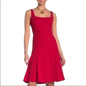 CALVIN KLEIN Square Sleeveless Fit Flare Dress RED